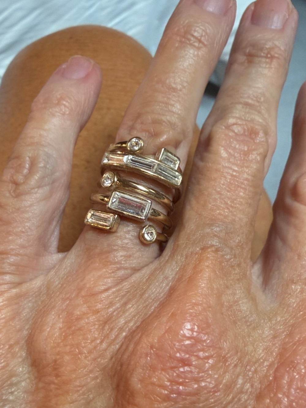 Alexis Bittar Gold-Tone Ring Stack with Clear Crystals Sz 7 - Picture 2 of 8